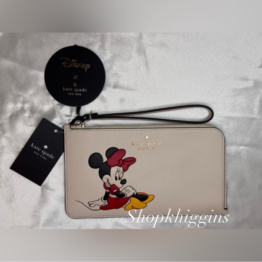 NWT Kate Spade New York X Disney Minnie Medium L-zip Cream Wristlet - Picture 3 of 8